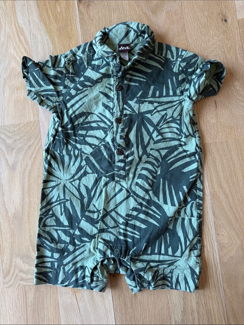 Tea Collection Green Palm Leaf Linen Romper
